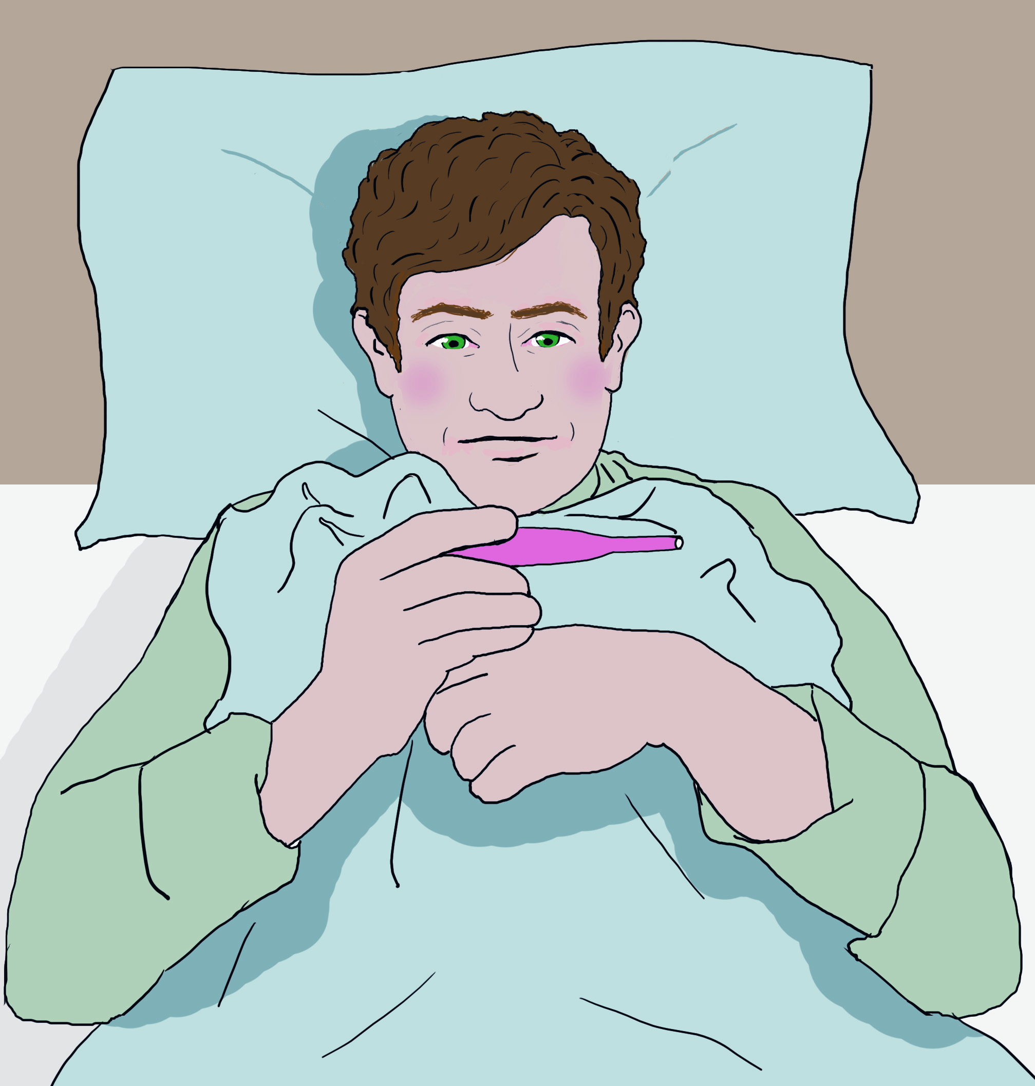 Person som ligger i seng med feber