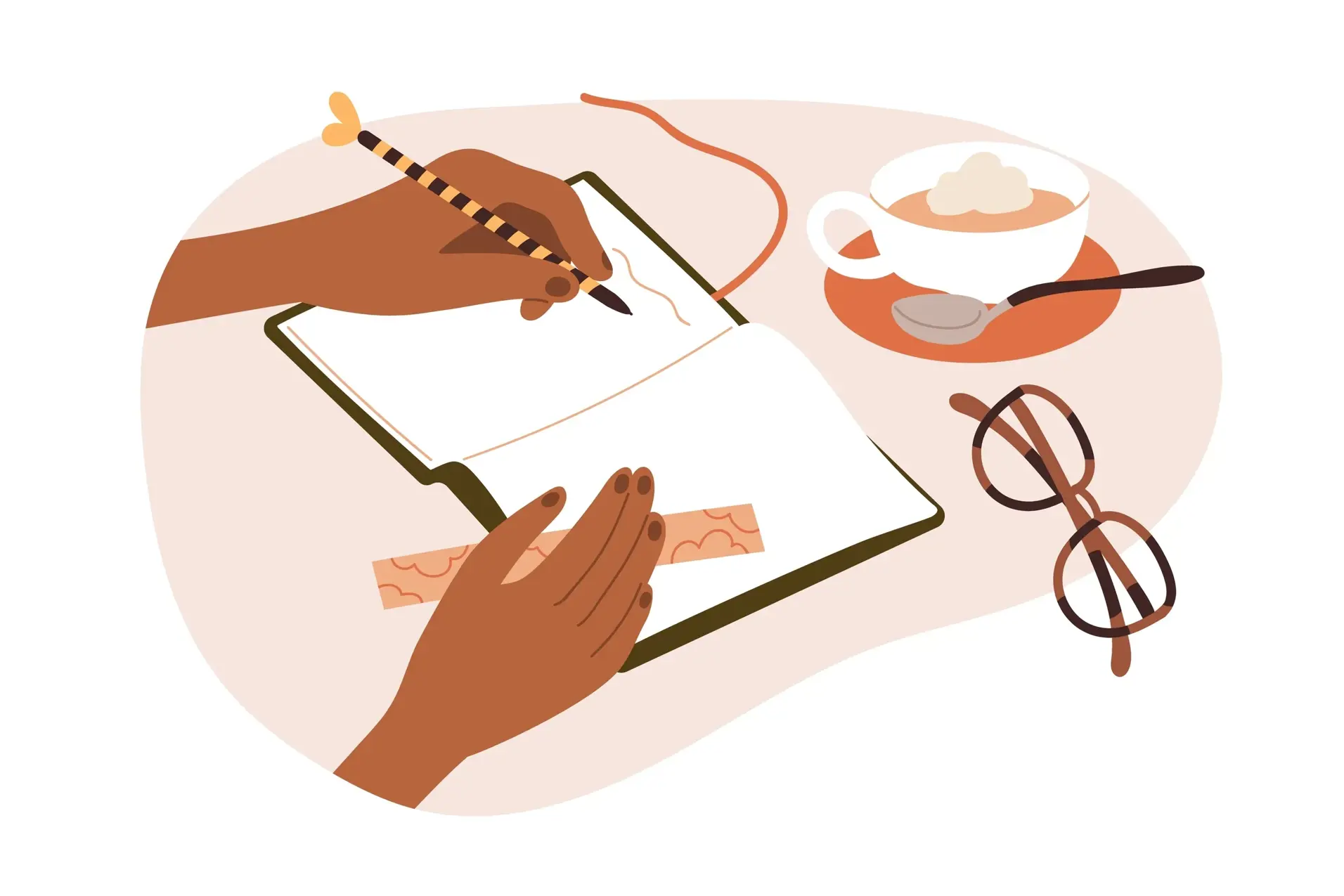 Hender som skriver i en bok