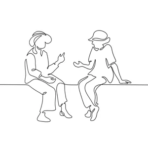En tegning av et par personer