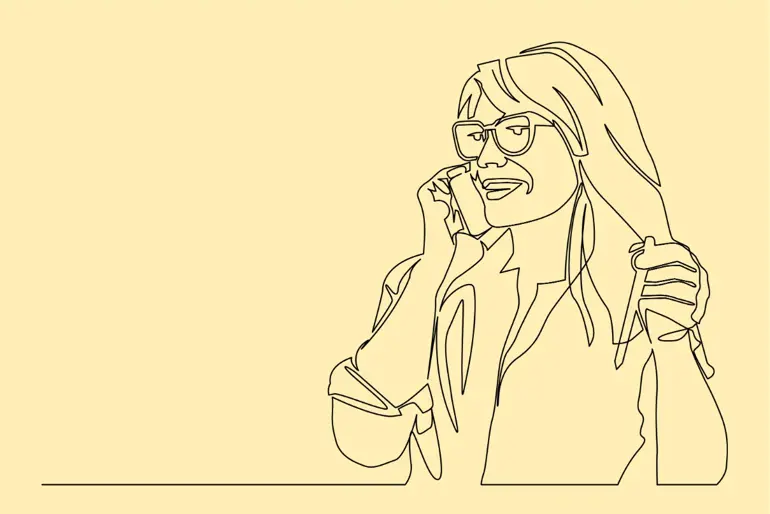 Illustrasjon av en dame som snakker i telefonen.