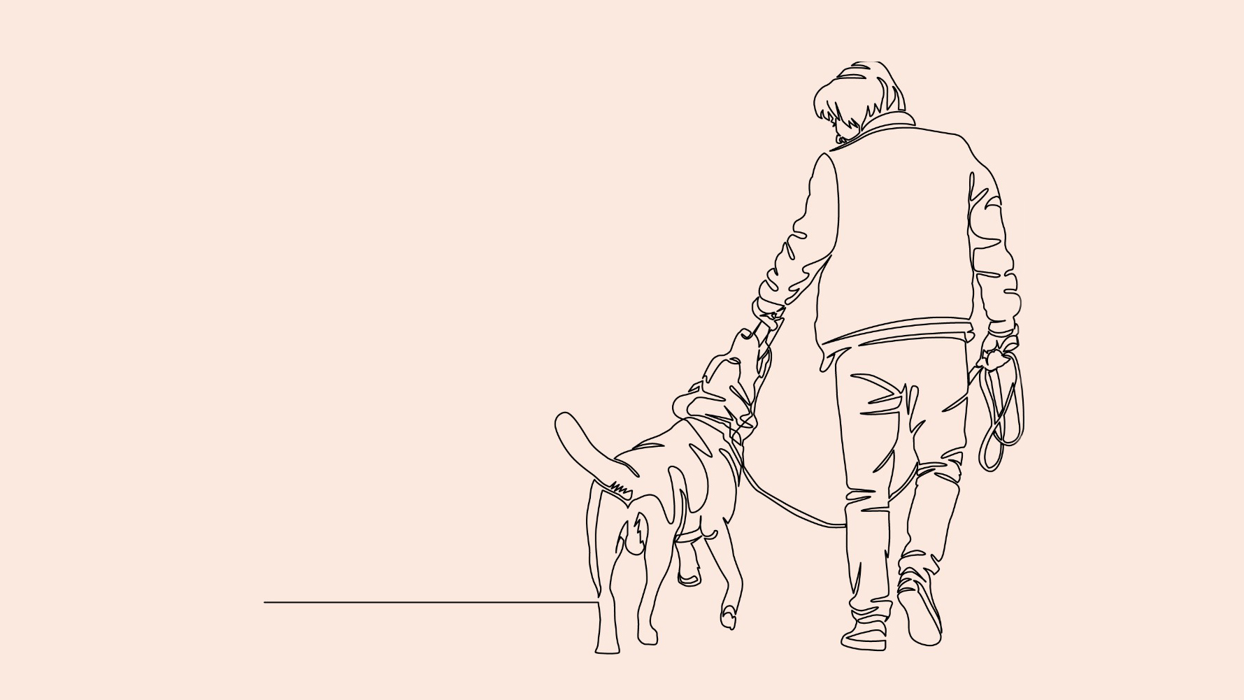Illustrasjon av mann som går tur med hund.