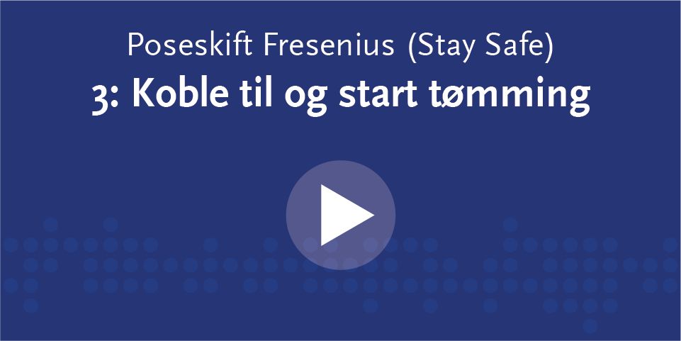 Blått rektangel med hvit skrift og playknapp på.