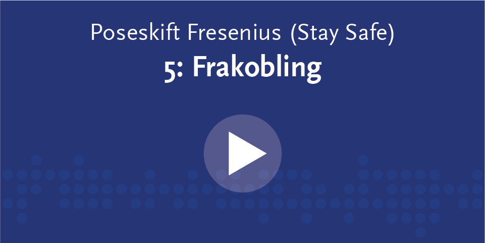 Blått rektangel med hvit skrift og playknapp på.