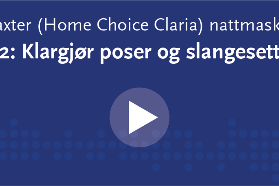 Blått rektangel med hvit skrift og playknapp