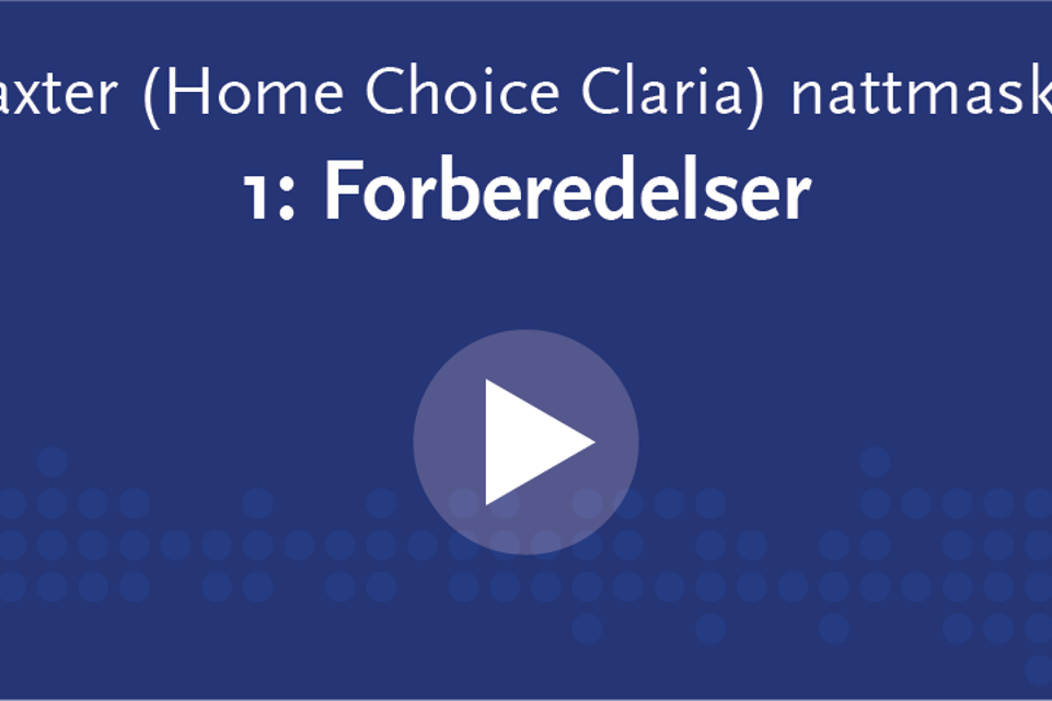 Blått rektangel med hvit skrift og playknapp