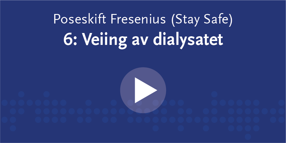 Blått rektangel med hvit skrift og playknapp på.