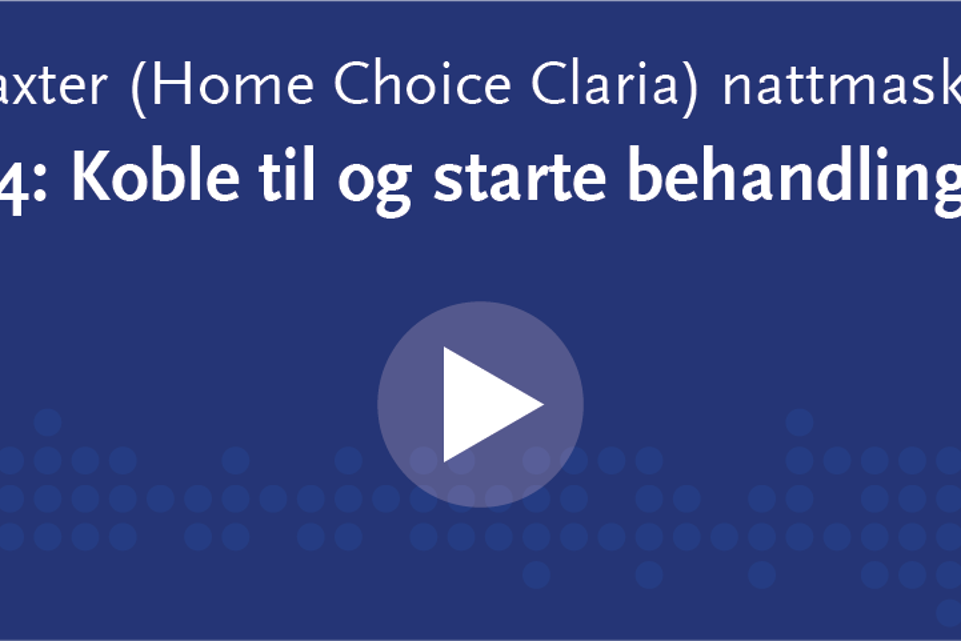 Blått rektangel med hvit skrift og playknapp