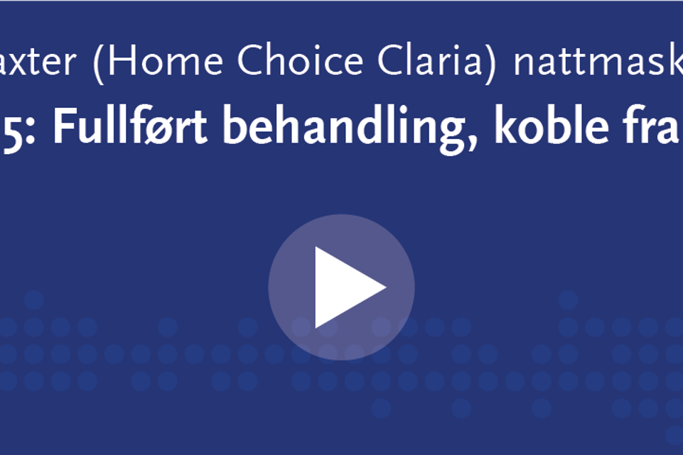 Blått rektangel med hvit skrift og playknapp