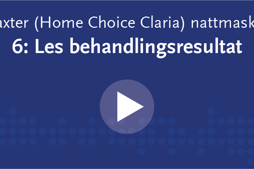 Blått rektangel med hvit skrift og playknapp