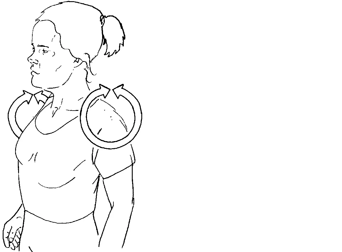 Tegning av person som ruller på skuldrene