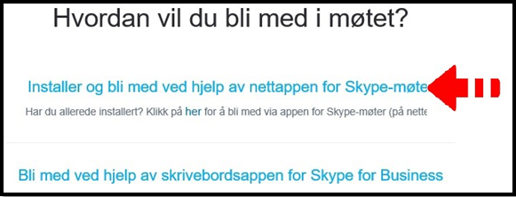 Skjermdump av hva du skal trykke for å installere skype