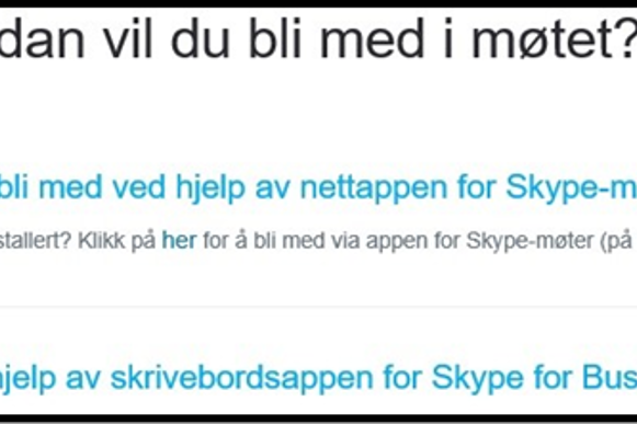 Skjermdump av hva du skal trykke for å installere skype
