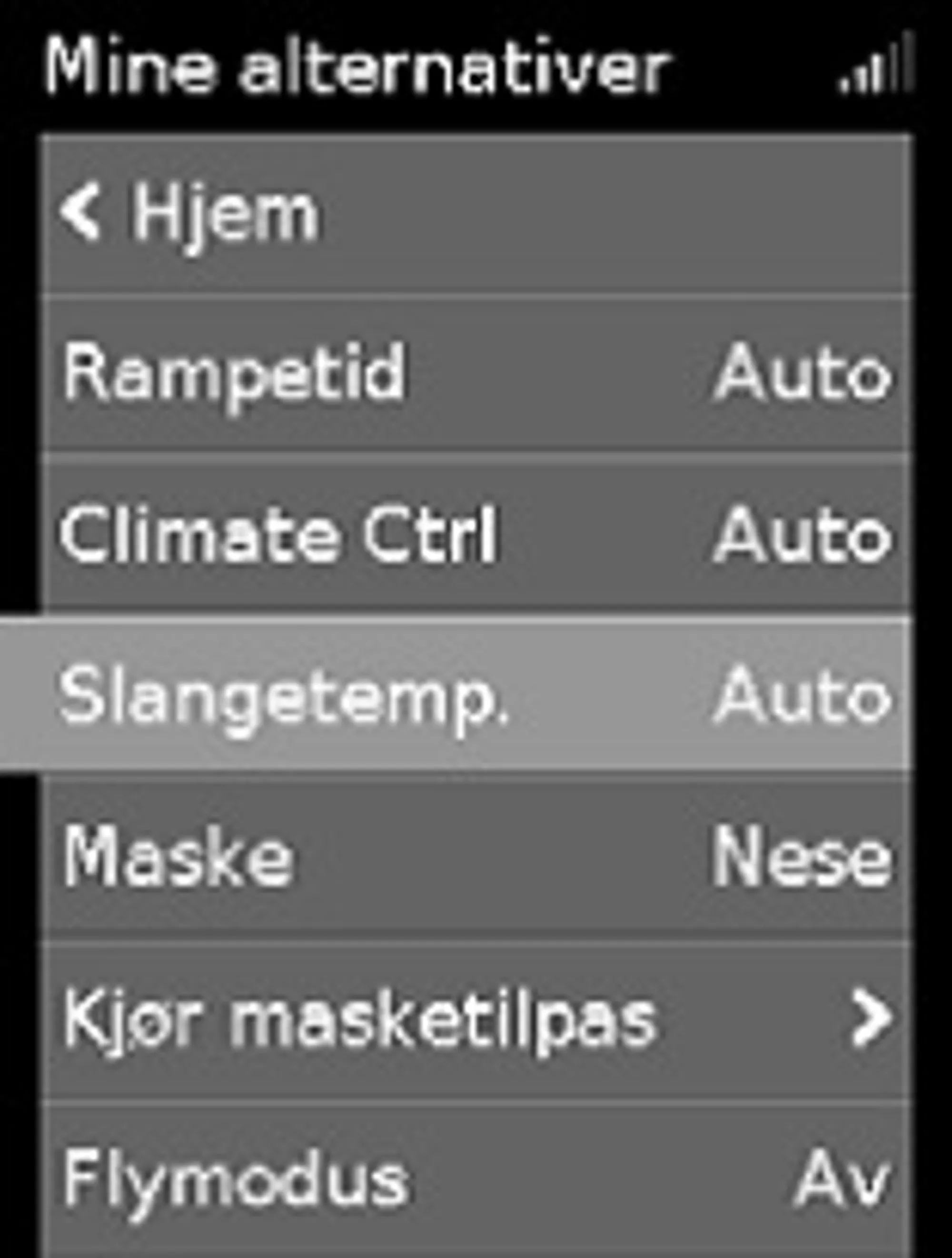 Illustrasjon av hvordan endre slangetemperatur