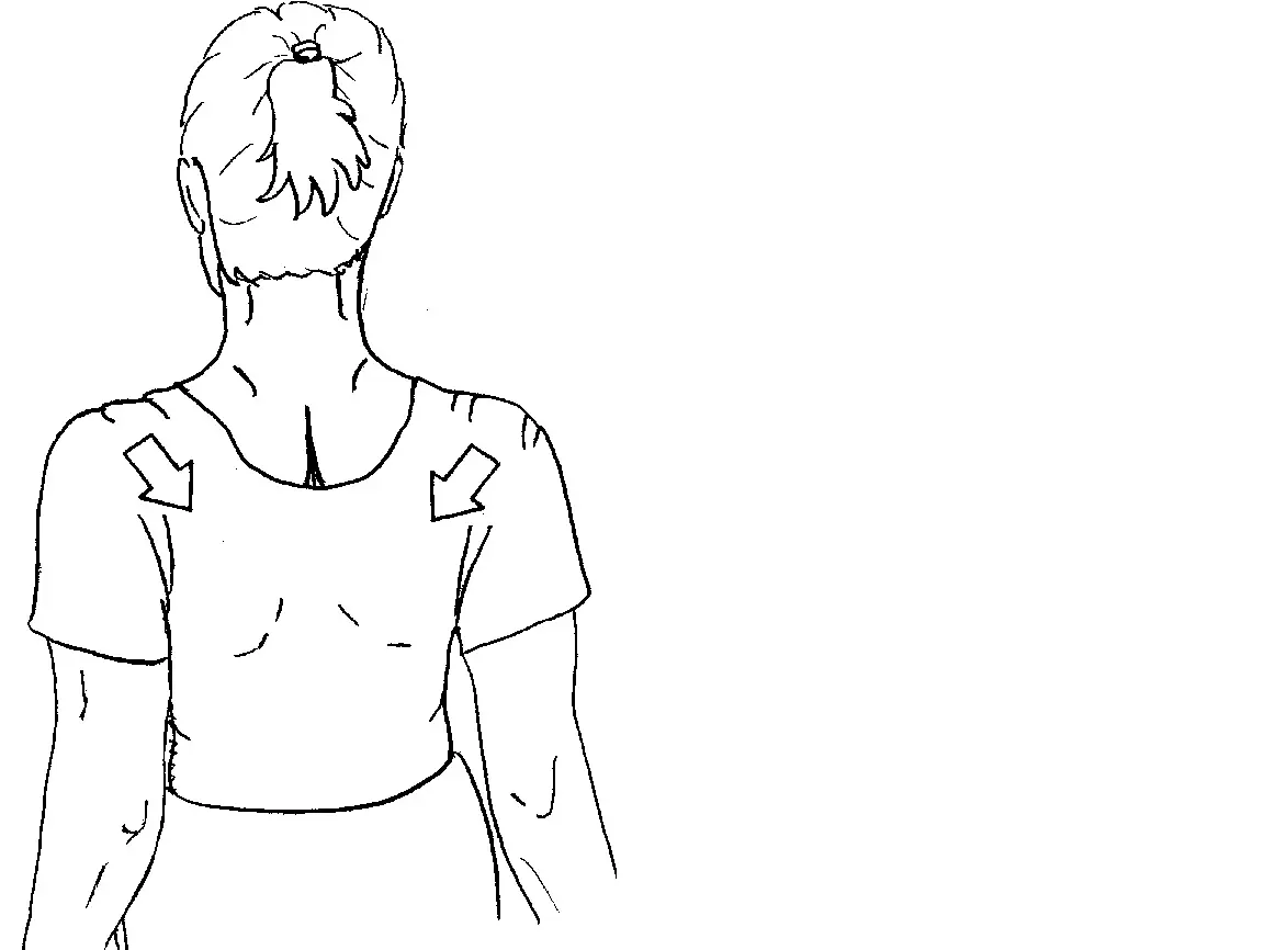 Tegning av person som trekker skulderbladene sammen